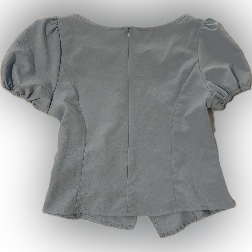 SHEIN Light Blue Puff Sleeve Blouse with Bow Sz Large - Picture 3 of 7
